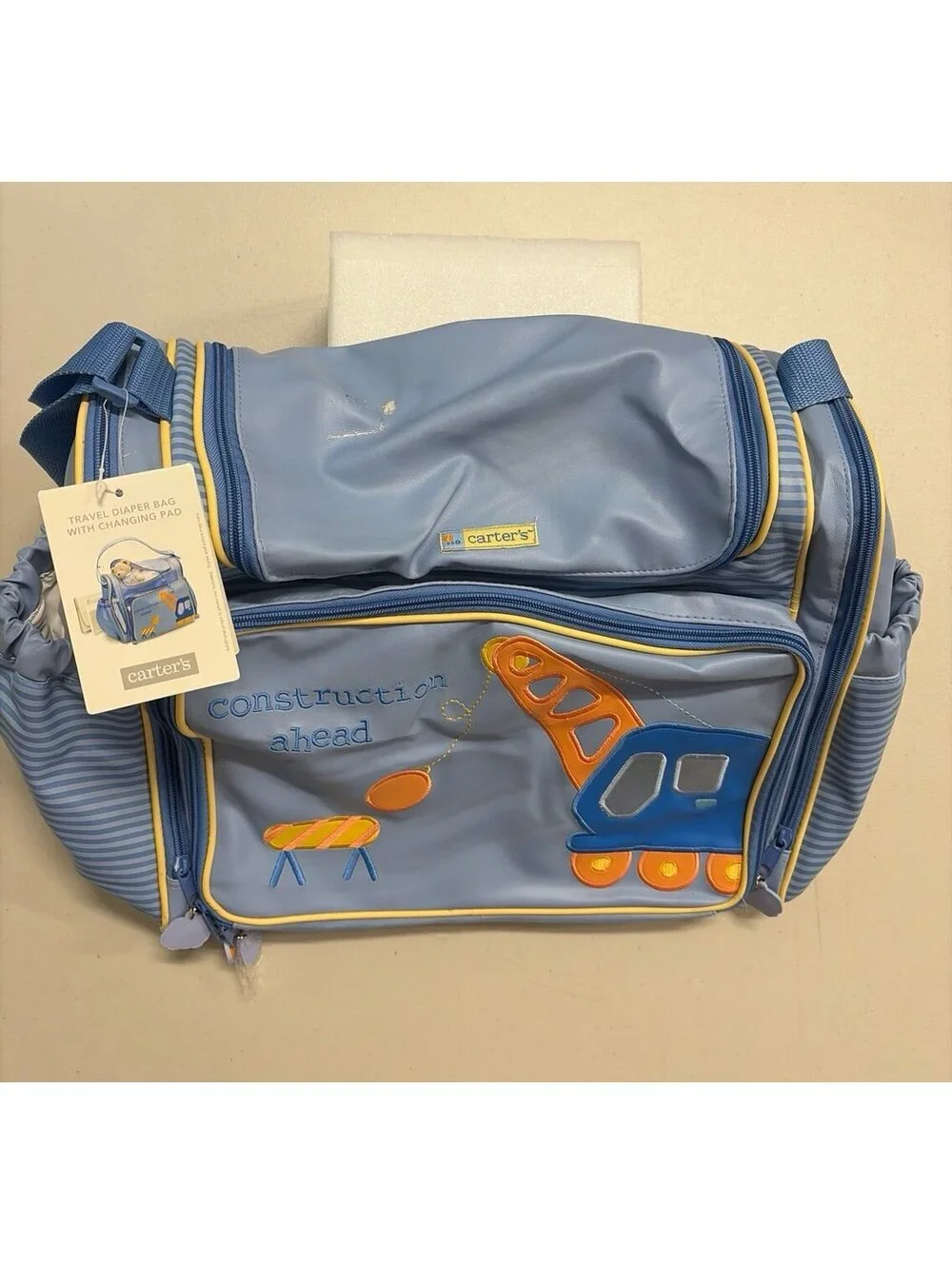 Carter’s NWT Construction Ahead Travel Diaper Bag With Changing Pad Baby Boy